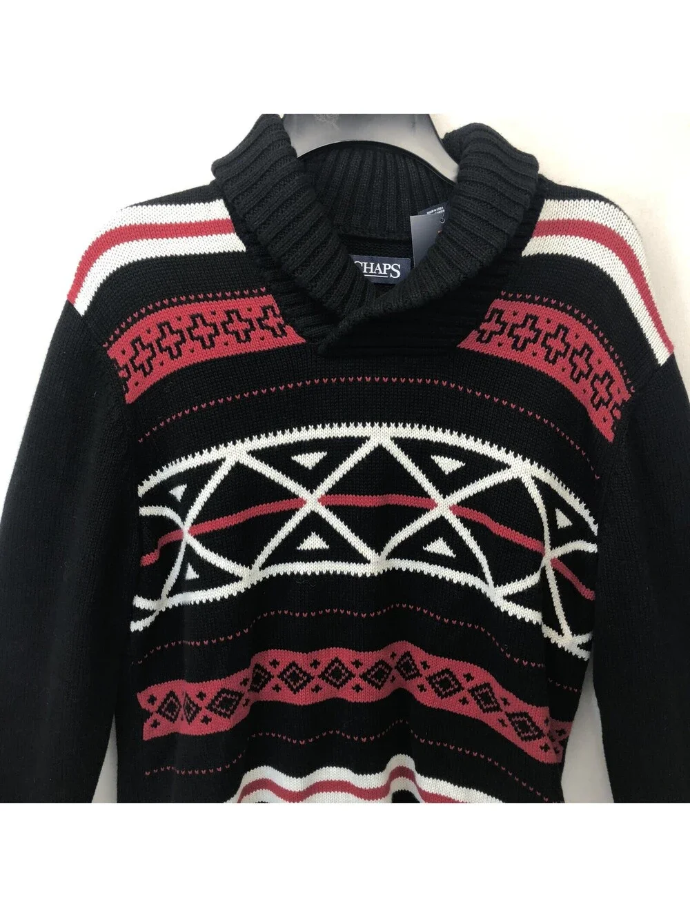 Chaps Black White Sweater Lead Table Men’s Med. Cowl Neck Warm Thick New W/ Tags